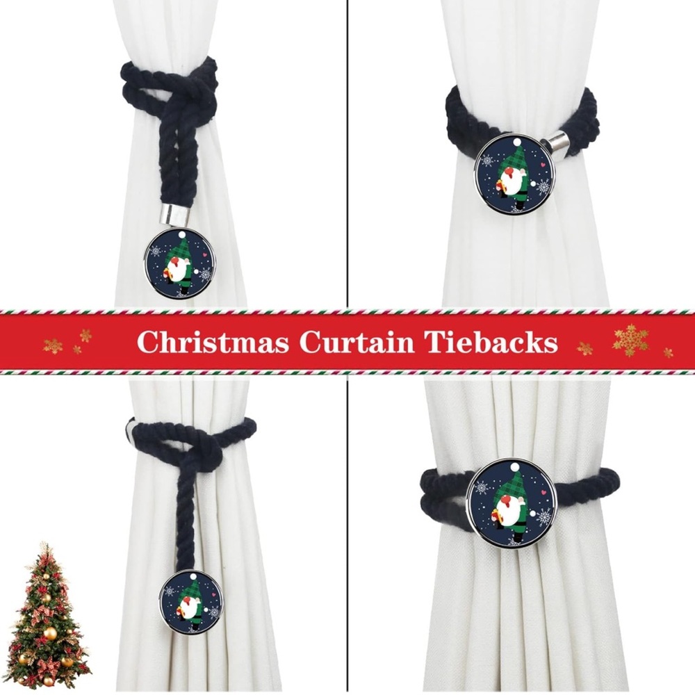 2 Christmas Curtain Tieback Cotton Rope Curtain Tie Backs Santa Christmas, Navy